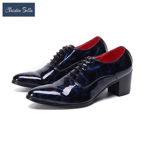 Итальянские лакированные кожаные мужские туфли-броги, обувь на среднем каблуке, вечерние туфли-оксфорды, мужские деловые классические туфли на шнуровке, большие размеры