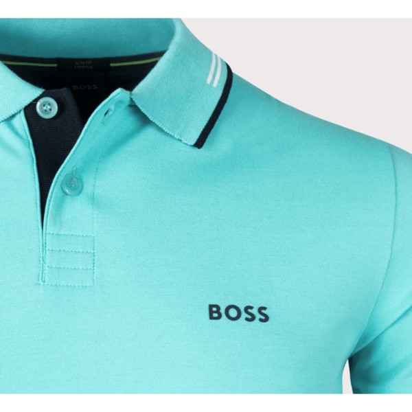 Мужская рубашка-поло из хлопка пике Paul Slim Fit Hugo Boss, бирюзовый