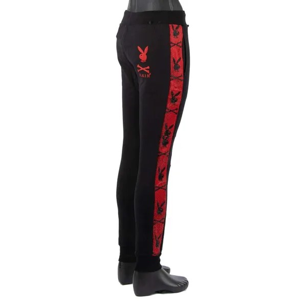 Спортивные брюки для бега Philipp Plein X Playboy со стразами Bunny, черный, красный 08466