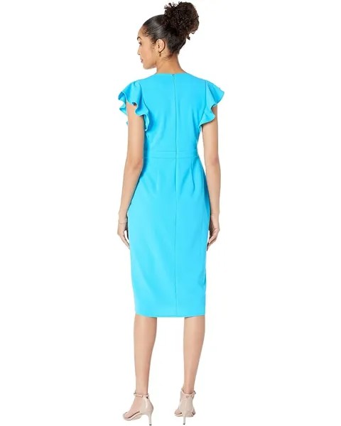 Платье Donna Morgan Wrap Midi with Ruffle Sleeve, цвет Cyan Blue