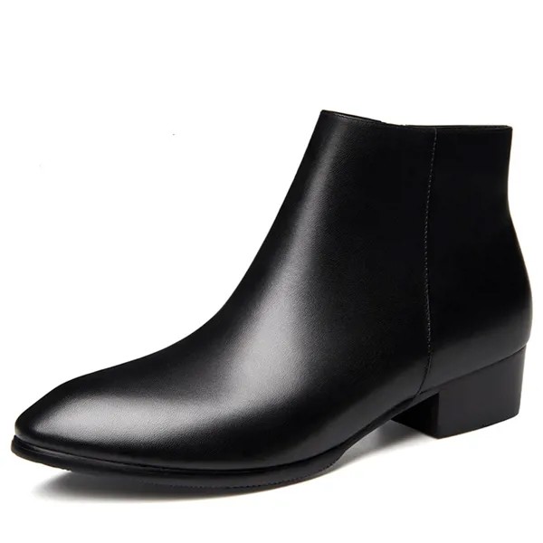 Мужские кожаные ботинки челси на молнии, Черные ботильоны, высокие остроносые ботинки на высоком каблуке, Англия