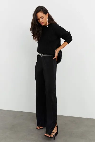Женские черные брюки палаццо со складками Cool & Sexy, черный