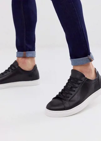 Черные кожаные кроссовки с контрастной подошвой Selected Homme-Черный