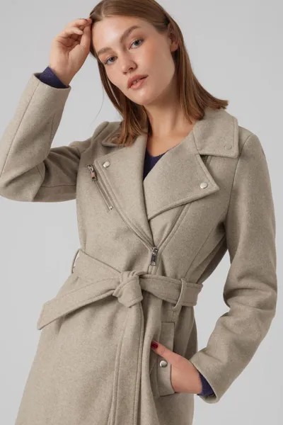 Женское пальто в байкерском стиле с поясом на талии. Vero Moda, зеленый