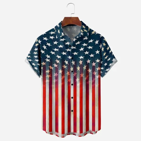 Мужская рубашка в винтажном стиле с американским флагомПлюс размер с коротким рукавом Гавайские пляжные летние повседневные топы