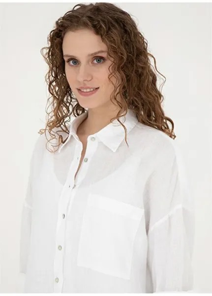 Белая женская льняная рубашка оверсайз EX-LINOSA U.S. Polo Assn., белый