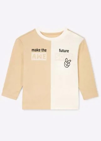 Бежевый лонгслив oversize с надписью для мальчика Gloria Jeans