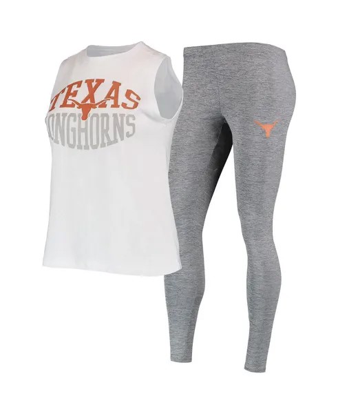 Женский комплект для сна: темно-серый, белый, майка Texas Longhorns и леггинсы Concepts Sport