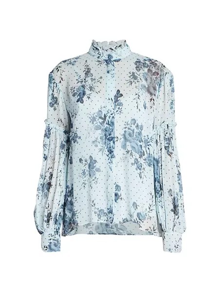 Атласная блузка с рюшами Erdem, цвет wallpaper rose lt blue