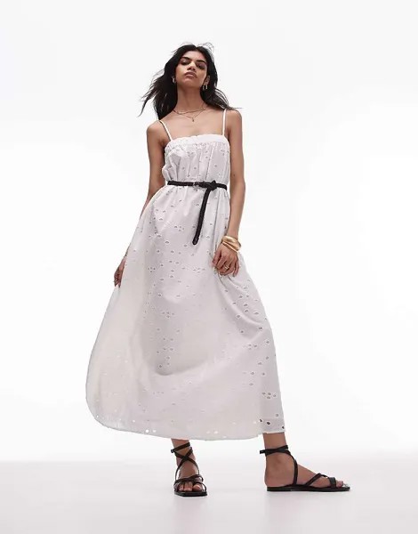 Платье миди цвета слоновой кости с вышивкой Topshop