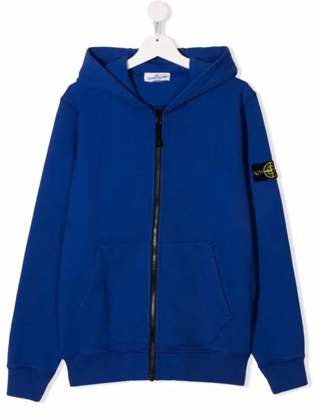 Stone Island Junior худи на молнии с нашивкой-логотипом