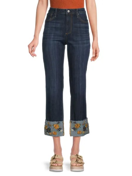 Прямые джинсы Colette с цветочным принтом и манжетами Driftwood, цвет Dark Wash