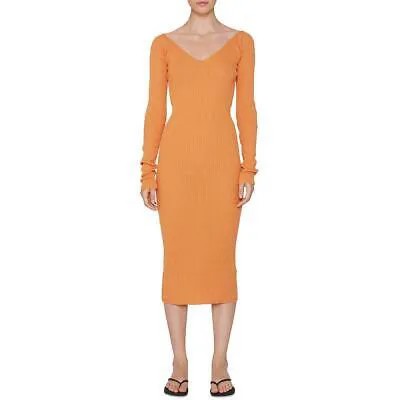 Облегающее платье Remain Womens Orange из смеси льна в рубчик с V-образным вырезом 6 BHFO 9928