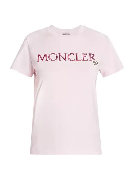 Хлопковая футболка с логотипом и короткими рукавами Moncler, розовый