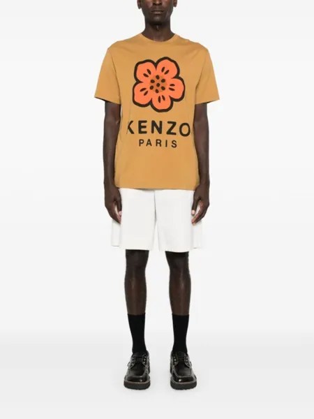Kenzo футболка из хлопка с принтом «Цветок Боке», коричневый