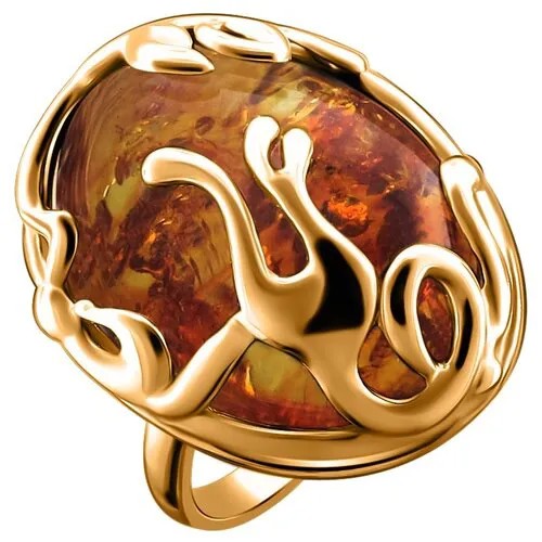 Серебряное кольцо с янтарем, покр.позолота 51К450070-5П Балтийское золото