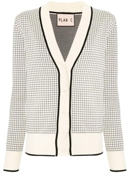 Plan C кардиган Strickjacke в клетку windowpane, нейтральный цвет
