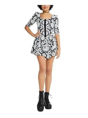 Женское черное мини-платье BETSEY JOHNSON с застежкой на крючки и рукавами-пуфом XS