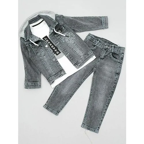 Костюм джинсовый LESSOTTO, куртка, джинсы, толстовка, черно-серый, размер 98