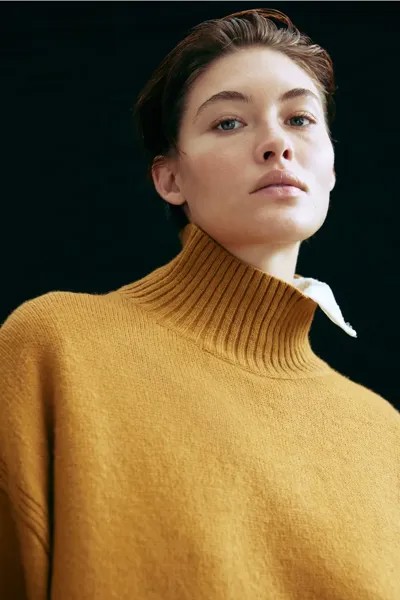 Объемный свитер с воротником-поло  H&M, оранжевый