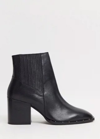 Черные кожаные ботинки на блочном каблуке ASOS DESIGN-Черный цвет