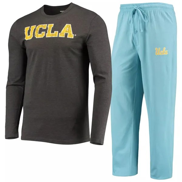 Мужская спортивная светло-синяя/темно-серая футболка UCLA Bruins Meter с длинными рукавами и брюки Concepts, комплект для сна