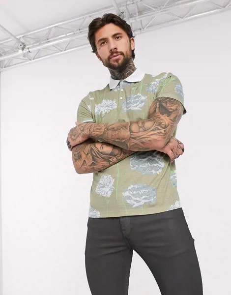 Поло с цветочным принтом ASOS DESIGN-Многоцветный
