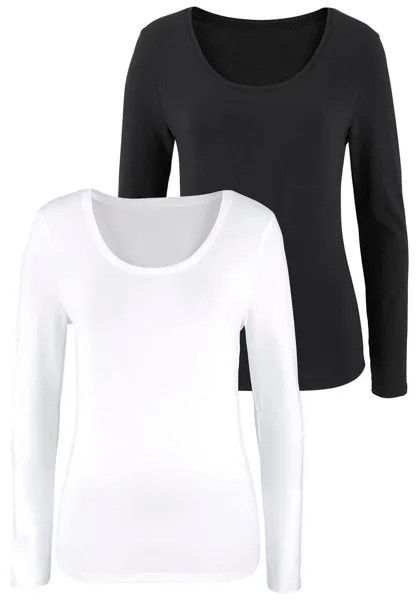 Рубашка с длинным рукавом LANGARM 2PACK LASCANA, цвет schwarz weiß