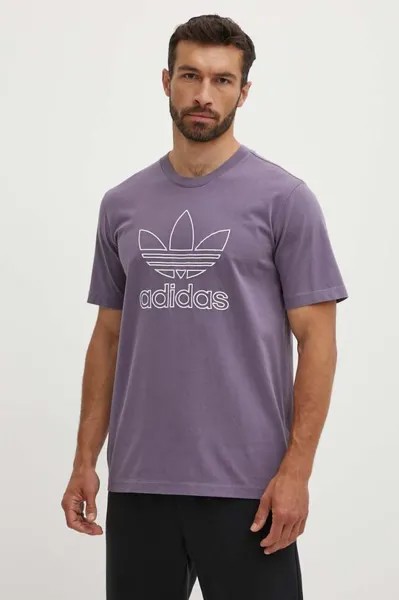 Хлопковая футболка с трилистником adidas Originals, фиолетовый