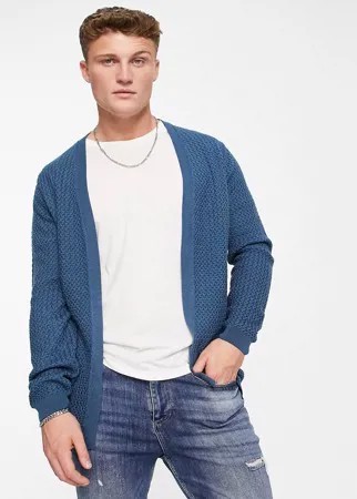 Синий облегающий кардиган фактурной вязки ASOS DESIGN-Голубой