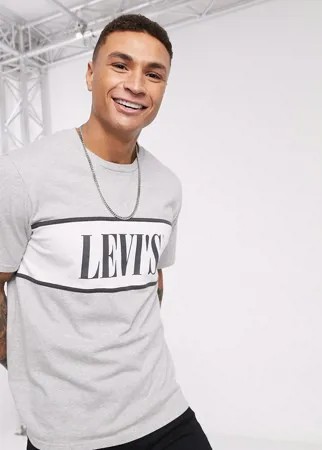Серая меланжевая футболка со вставкой и логотипом на груди Levi's Authentic-Серый