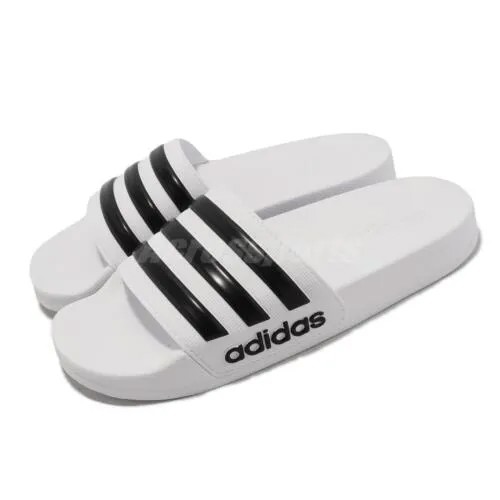 Adidas Adilette Shower K Белые черные детские сандалии для дошкольников Тапочки HP7606