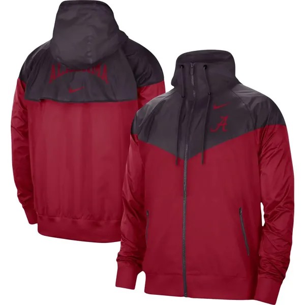 Мужская темно-серая/малиновая куртка Alabama Crimson Tide Windrunner с молнией во всю длину реглан Nike