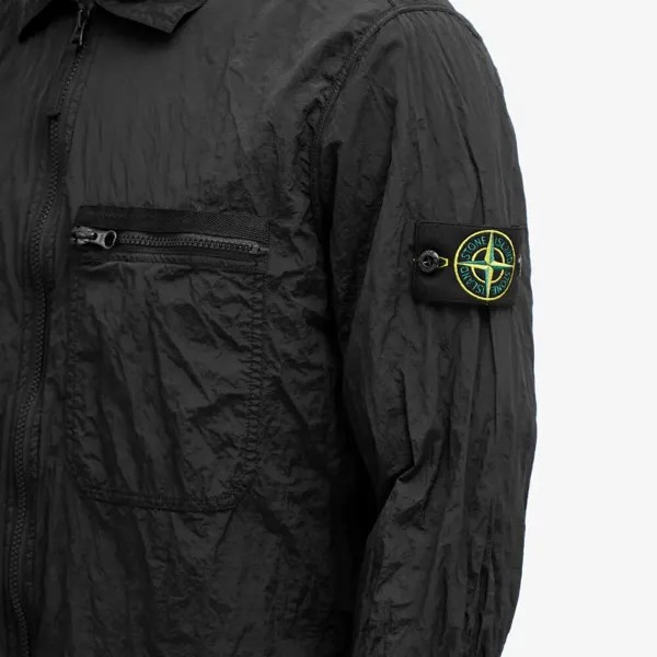 Stone Island Нейлоновая куртка-рубашка с эффектом металлик, черный