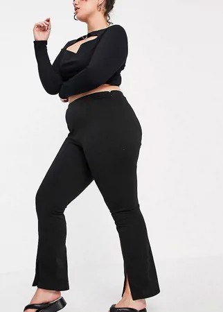 Черные зауженные брюки из эластичного трикотажа с завышенной талией и разрезами спереди ASOS DESIGN Curve-Черный цвет