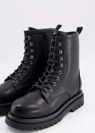 Черные массивные ботинки на шнуровке в стиле милитари Truffle Collection-Черный цвет
