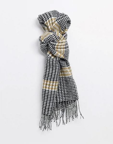 Черно-белый шарф с узором «гусиная лапка» Burton Menswear-Черный