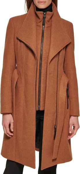 Пальто с запахом и поясом из искусственной кожи Calvin Klein, цвет Dark Camel