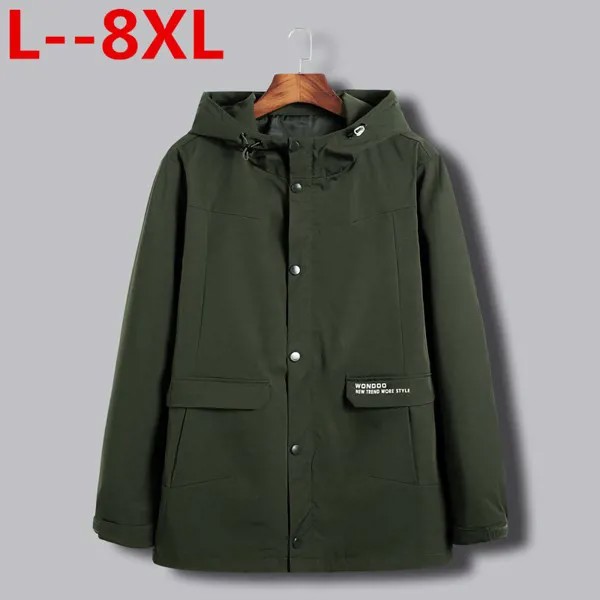 7XL 6XL плюс 8XL Размер Новинка весна осень бомбер мужская повседневная однотонная ветровка на молнии тонкое пальто с капюшоном верхняя одежда ...