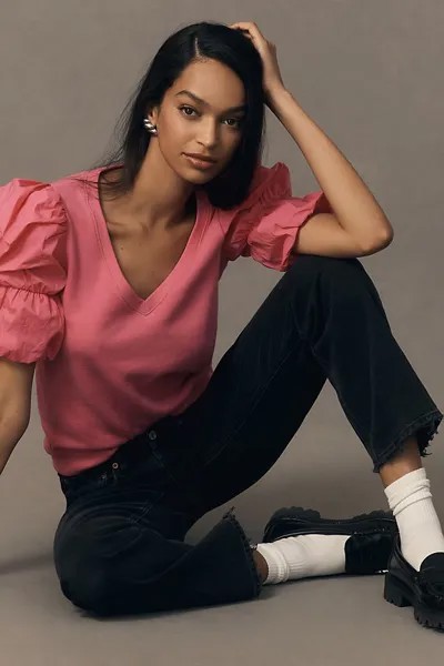 Контрастный топ с объемными рукавами Nation LTD Teddi, цвет girl crush