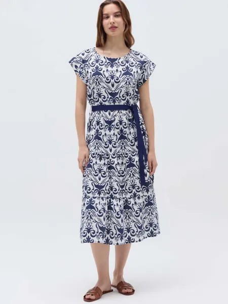 Длинное платье с узором и поясом Hybrid, цвет white/blue