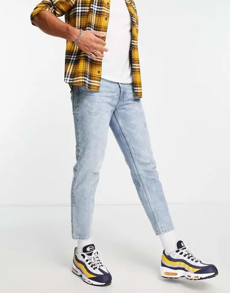 Выбеленные узкие джинсы из плотной ткани New Look-Голубой