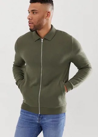 Трикотажная куртка Харрингтон цвета хаки ASOS DESIGN-Зеленый