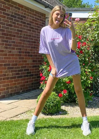 Сиреневая футболка в стиле oversized с эффектом кислотной стирки House of Holland-Фиолетовый цвет