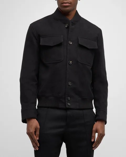 Мужской бархатный бомбер Kiku из кашемира и бархата Loro Piana, цвет Black Pattern