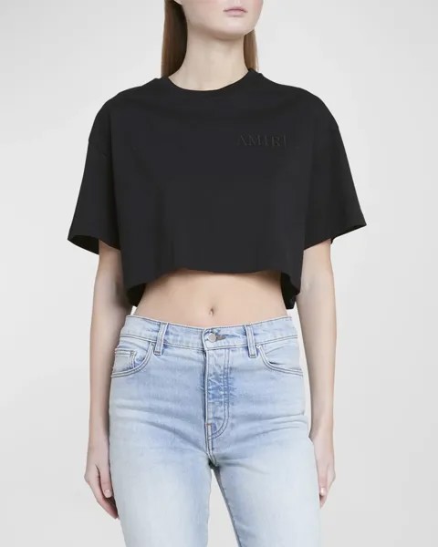 Укороченная футболка с короткими рукавами и вышитым логотипом Amiri, цвет Black