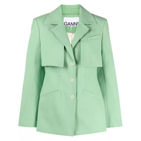 Куртка single-breasted spread collar blazer Ganni, зеленый