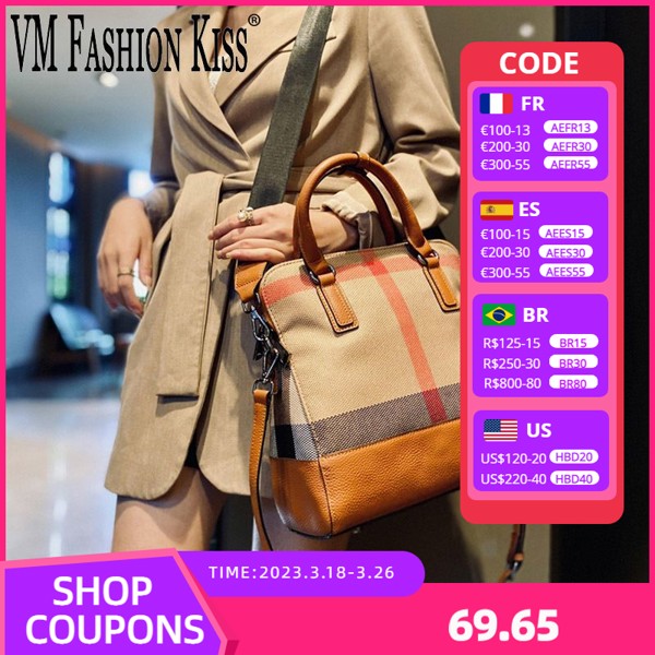 VM FASHION KISS 2022 Классическая большая холщовая клетчатая сумка в стиле ретро, женский портфель на плечо, кожаная сумка, роскошные женские сумки