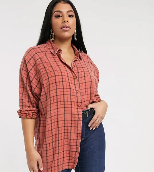 Рубашка бойфренда в клетку с длинными рукавами ASOS DESIGN Curve-Мульти