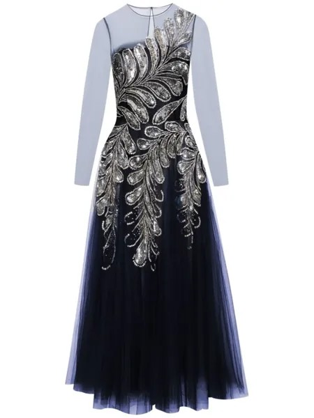 Oscar de la Renta платье Fern из тюля с кристаллами, синий